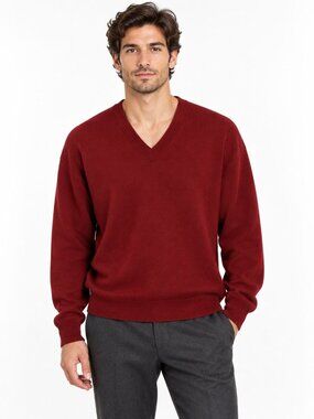 Burberry London Mens V-Neck Sweater 100% Cashmere Red Medium